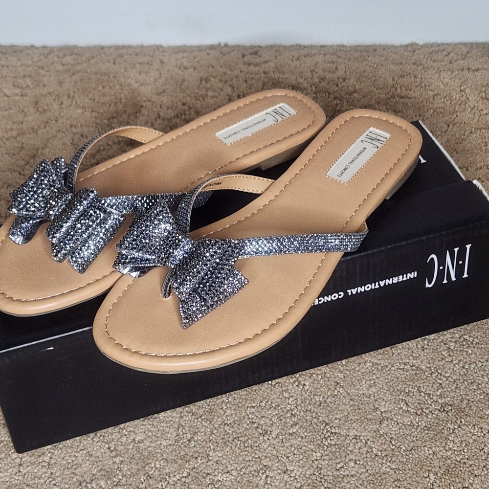 INC International Concepts Women's Sparkly Sandals - Silver and Tan